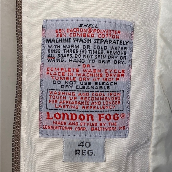 LONDON FOG weatherproof vintage zip up long sleeve stylish beige jacket size 40 - Picture 9 of 14